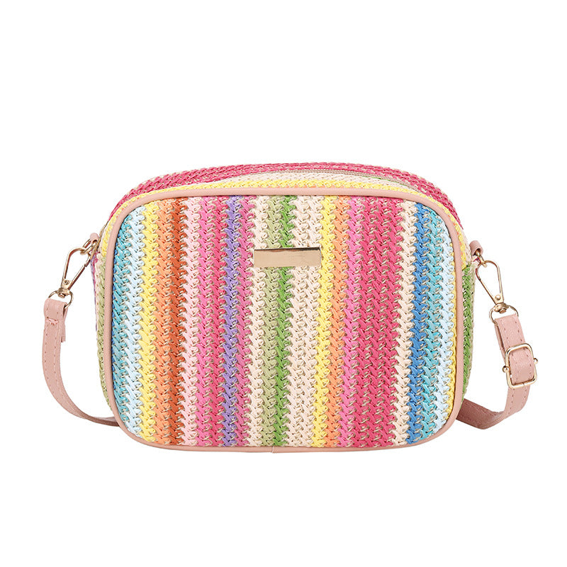Wholesale Vertical Rainbow Ethnic Style Grass Fabric Color Camera Bags